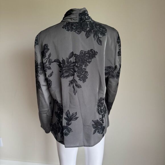Dana Buchman Floral Silk Sheer Side Button Top Size 10 - Picture 8 of 10